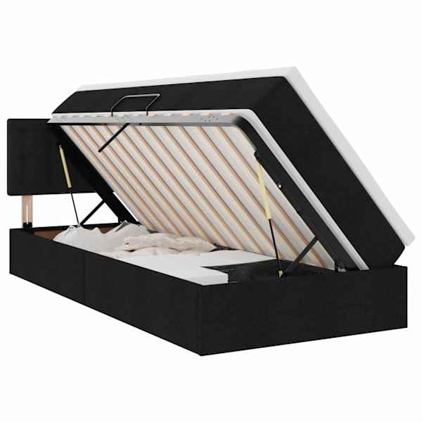 LED-valgustusega voodiraam peatsiga koos madratsiga, must, 90 × 190 cm, kangas