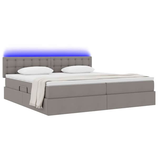 LED-valgustusega voodiraam peatsiga koos 2 madratsiga, pruunikashall, 200 × 200 cm — mudel 3371295