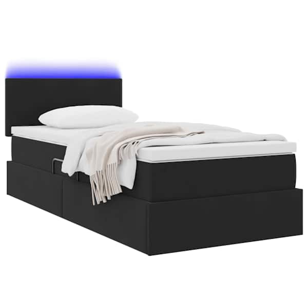 LED-valgustusega voodiraam peatsiga koos madratsiga, must, 90 × 200 cm, samet — mudel 3371309