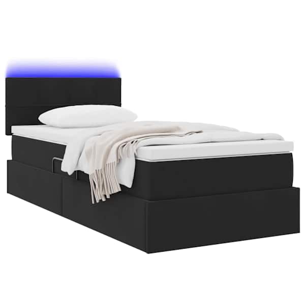 LED-valgustusega voodiraam peatsiga koos madratsiga, must, 100 × 200 cm, samet — mudel 3371375