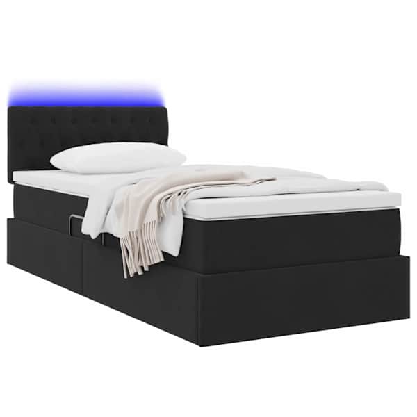 LED-valgustusega voodiraam peatsiga koos madratsiga, must, 90 × 200 cm, samet — mudel 3371429