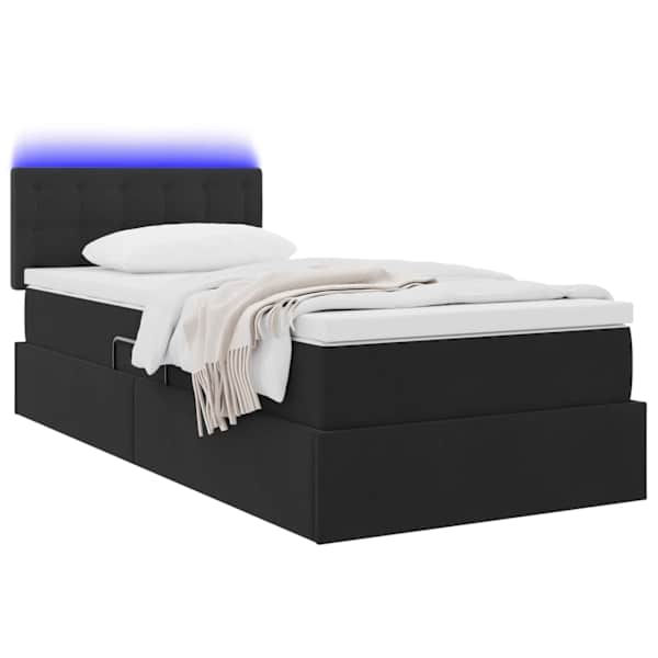 LED-valgustusega voodiraam peatsiga koos madratsiga, must, 90 × 190 cm, samet — mudel 3371483