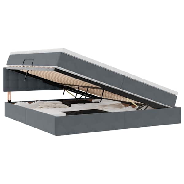 LED-valgustusega voodiraam peatsiga koos 2 madratsiga, tumehall, 200 × 200 cm, samet — mudel 3371536