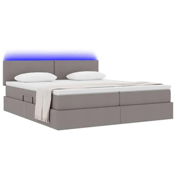 LED-valgustusega voodiraam peatsiga koos 2 madratsiga, 2 voodiraami, pruunikashall, 200 × 200 cm — mudel 3371558