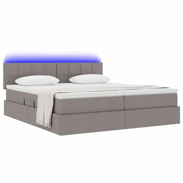 LED-valgustusega voodiraam peatsiga koos 2 madratsiga, 2 voodiraami, pruunikashall, 200 × 200 cm — mudel 3371570