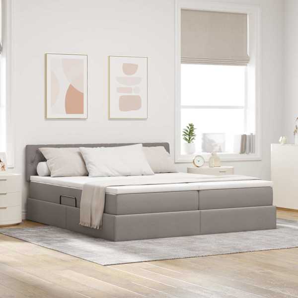 LED-valgustusega voodiraam peatsiga koos 2 madratsiga, 2 voodiraami, pruunikashall, 200 × 200 cm — mudel 3371582