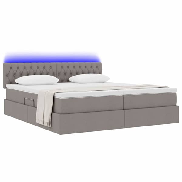 LED-valgustusega voodiraam peatsiga koos 2 madratsiga, 2 voodiraami, pruunikashall, 200 × 200 cm — mudel 3371582