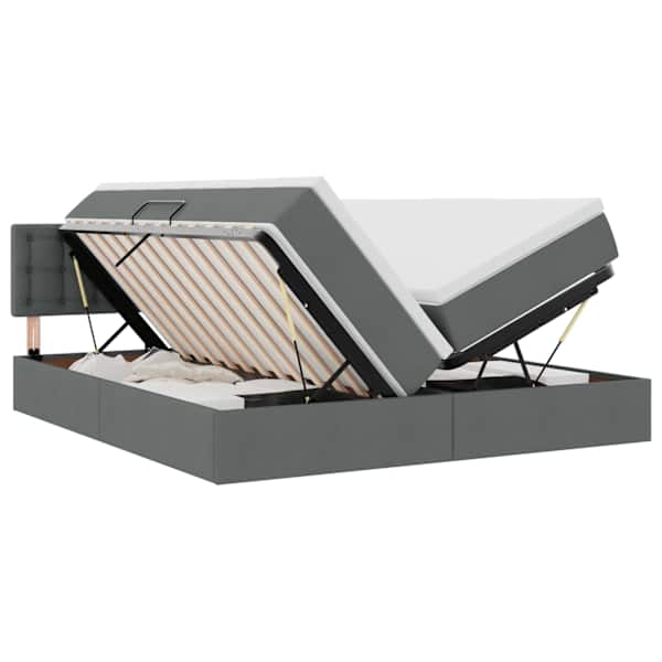 LED-valgustusega voodiraam peatsiga koos 2 madratsiga, 2 voodiraami, tumehall, 200 × 200 cm, kangas — mudel 3371592