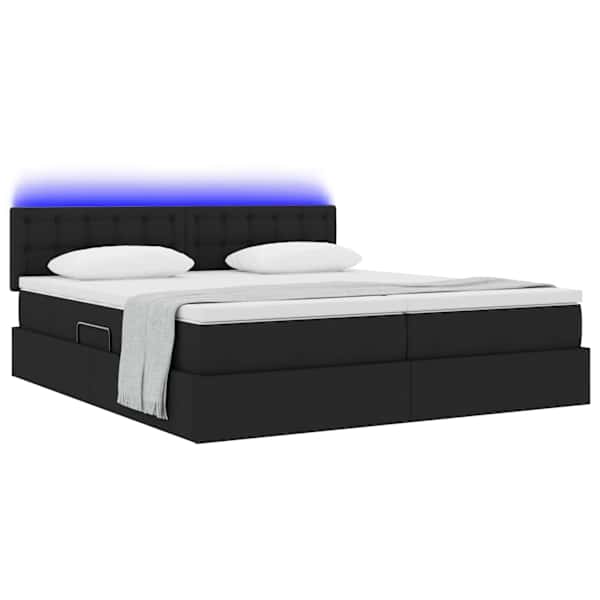 LED-valgustusega voodiraam peatsiga koos 2 madratsiga, 2 voodiraami, must, 200 × 200 cm, kangas — mudel 3371593