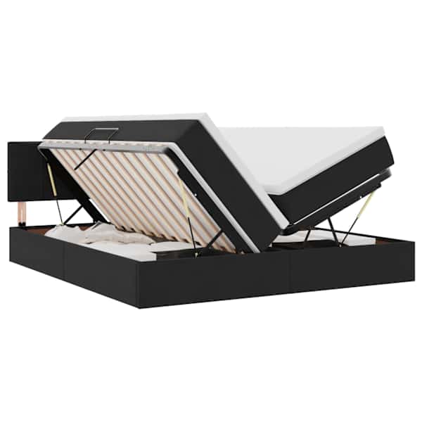 LED-valgustusega voodiraam peatsiga koos 2 madratsiga, 2 voodiraami, must, 200 × 200 cm, samet — mudel 3371617