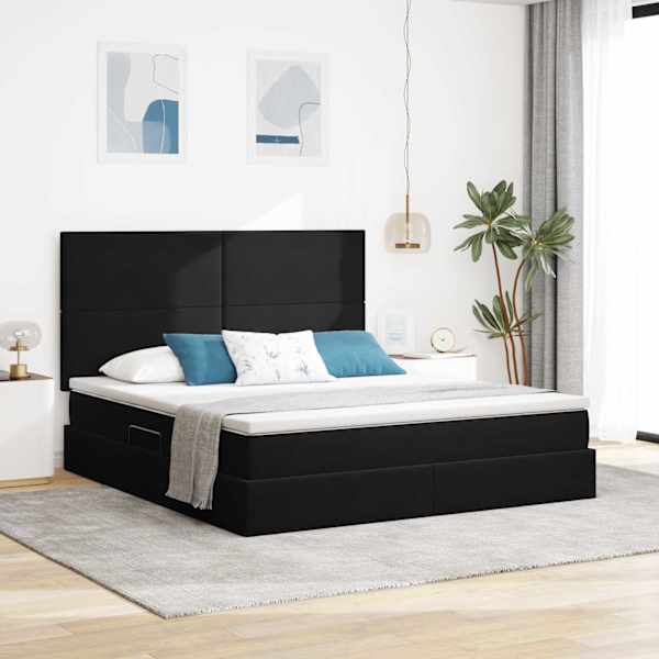 Panipaigaga voodiraam peatsiga koos madratsiga, must, 180 × 200 cm, samet — mudel 3371987