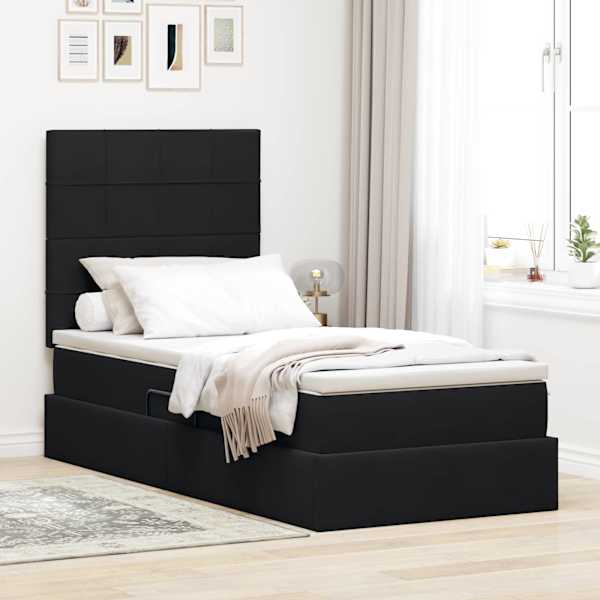 Panipaigaga voodiraam peatsiga koos madratsiga, must, 90 × 190 cm, samet — mudel 3371999