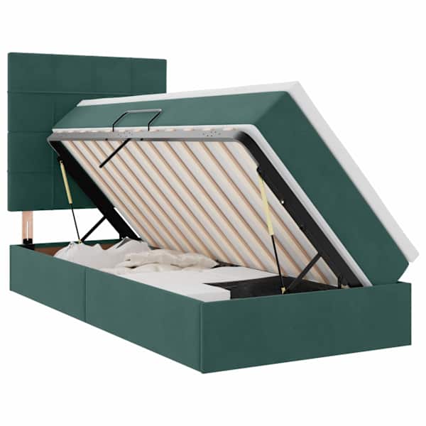 Panipaigaga voodiraam peatsiga koos madratsiga, tumeroheline, 100 × 200 cm, samet — mudel 3372012