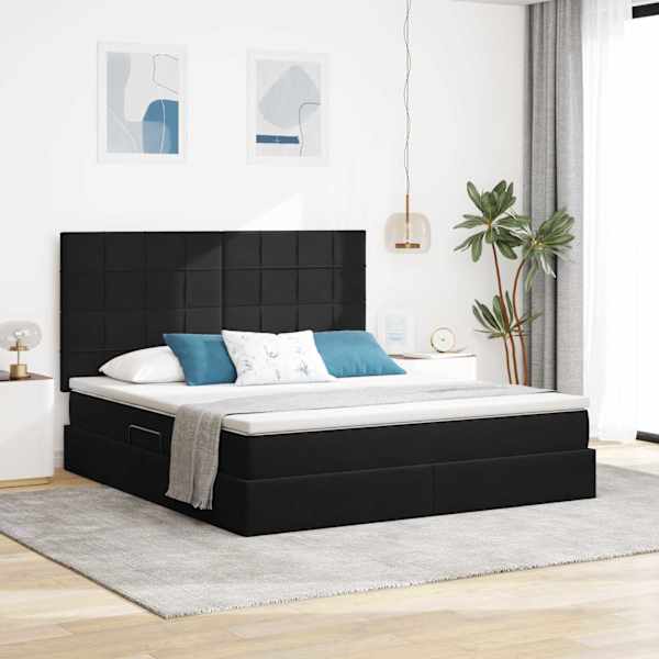 Panipaigaga voodiraam peatsiga koos madratsiga, must, 160 × 200 cm, samet — mudel 3372041