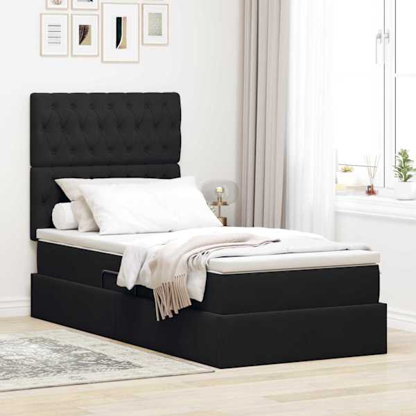 Panipaigaga voodiraam peatsiga koos madratsiga, must, 90 × 200 cm, samet — mudel 3372065