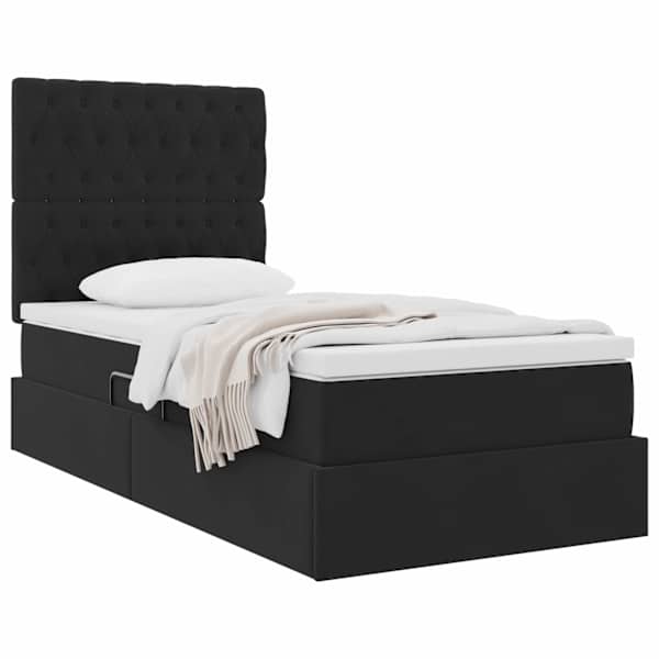 Panipaigaga voodiraam peatsiga koos madratsiga, must, 90 × 200 cm, samet — mudel 3372065