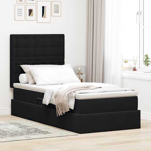 Panipaigaga voodiraam peatsiga koos madratsiga, must, 90 × 200 cm, samet — mudel 3372125