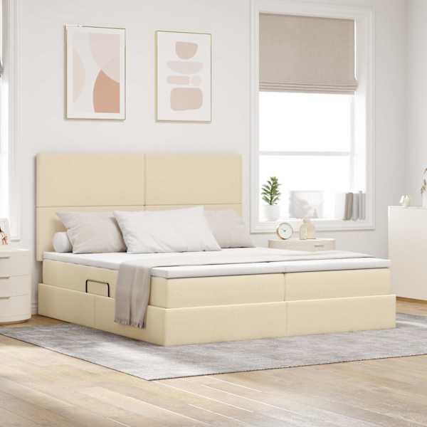 Laos voodi peaga ladustamisega Kreem 180 × 200 cm kangas