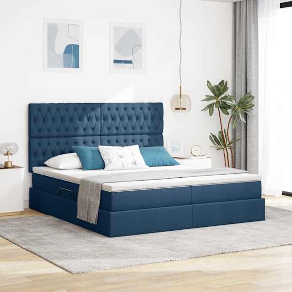 Panipaigaga voodiraam peatsiga koos 2 madratsiga, 2 voodiraami, sinine, 180 × 200 cm, kangas — mudel 3372214