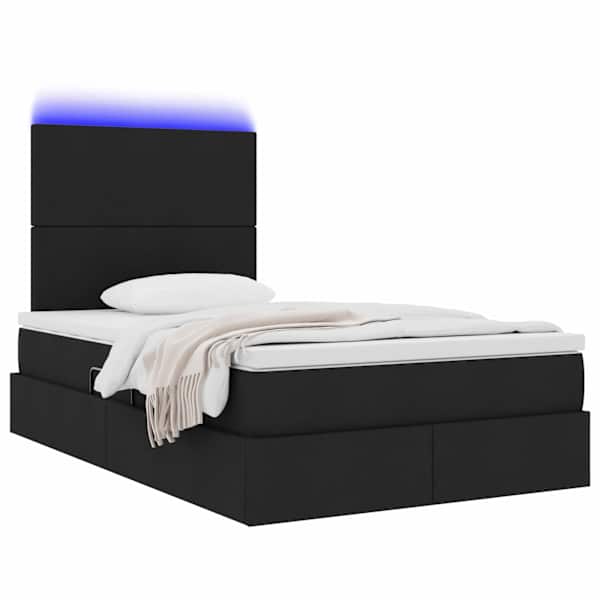 LED-valgustusega voodiraam peatsiga koos madratsiga, must, 120 × 200 cm, kangas — mudel 3372347