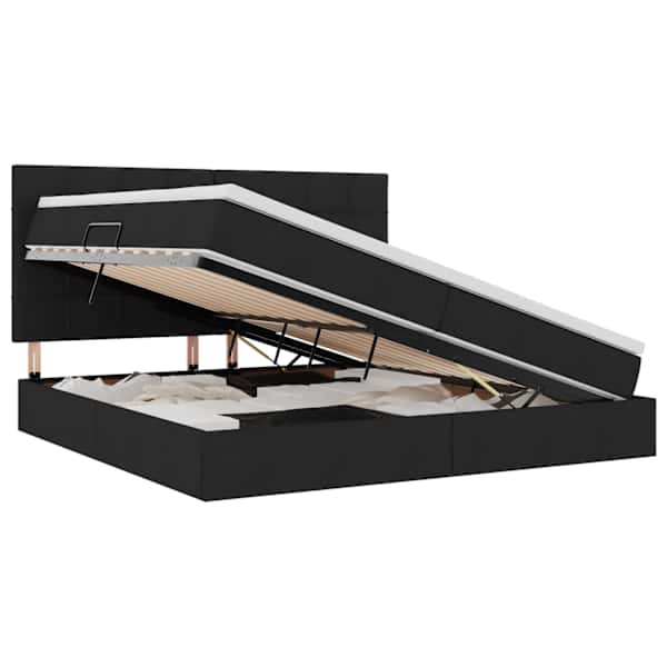 LED-valgustusega voodiraam peatsiga koos 2 madratsiga, must, 200 × 200 cm, kangas — mudel 3372440