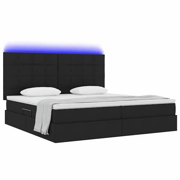 LED-valgustusega voodiraam peatsiga koos 2 madratsiga, must, 200 × 200 cm, kangas — mudel 3372440