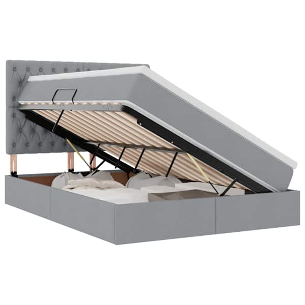 LED-valgustusega voodiraam peatsiga koos madratsiga, helehall, 140 × 190 cm, kangas — mudel 3372477