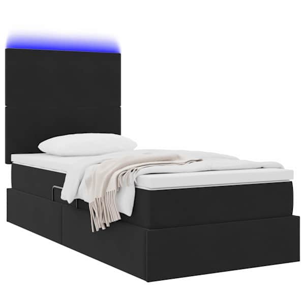 LED-valgustusega voodiraam peatsiga koos madratsiga, must, 100 × 200 cm, samet — mudel 3372587