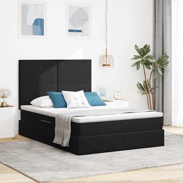 LED-valgustusega voodiraam peatsiga koos madratsiga, must, 140 × 200 cm, samet — mudel 3372611