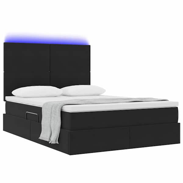 LED-valgustusega voodiraam peatsiga koos madratsiga, must, 140 × 200 cm, samet — mudel 3372611