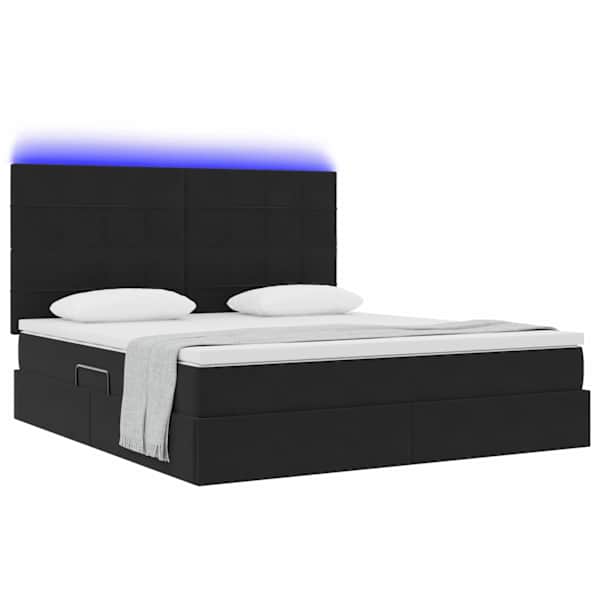 LED-valgustusega voodiraam peatsiga koos madratsiga, must, 160 × 200 cm, samet — mudel 3372677