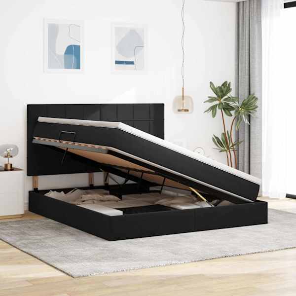 LED-valgustusega voodiraam peatsiga koos madratsiga, must, 180 × 200 cm, samet — mudel 3372683