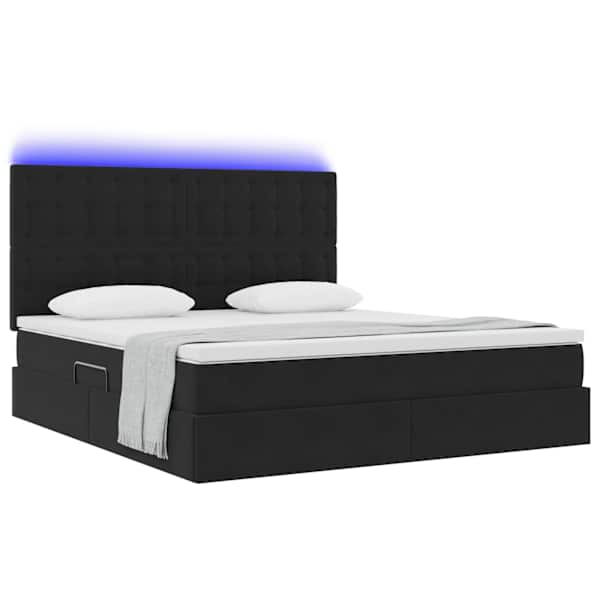 LED-valgustusega voodiraam peatsiga koos madratsiga, must, 180 × 200 cm, samet — mudel 3372803