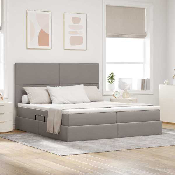 LED-valgustusega voodiraam peatsiga koos 2 madratsiga, 2 voodiraami, pruunikashall, 180 × 200 cm — mudel 3372824