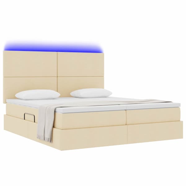 LED-valgustusega voodiraam peatsiga koos 2 madratsiga, 2 voodiraami, kreem, 180 × 200 cm, kangas — mudel 3372825