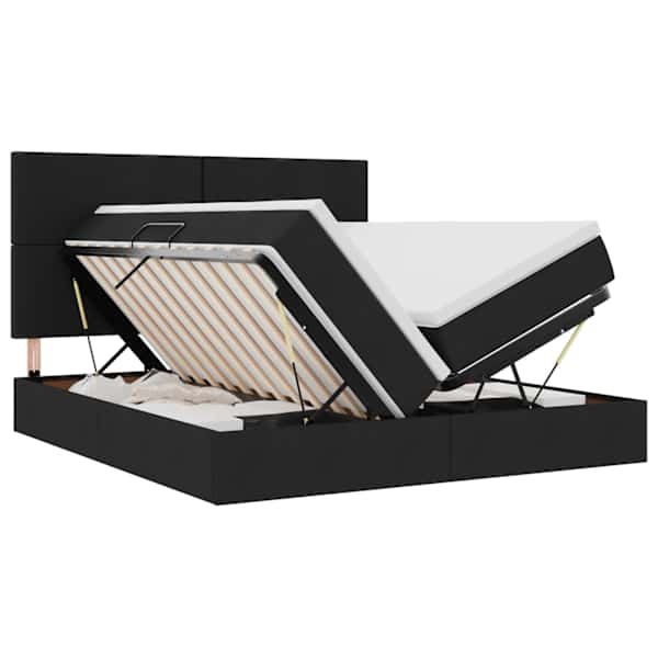 LED-valgustusega voodiraam peatsiga koos 2 madratsiga, 2 voodiraami, must, 200 × 200 cm, kangas — mudel 3372829