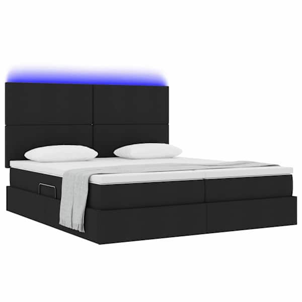 LED-valgustusega voodiraam peatsiga koos 2 madratsiga, 2 voodiraami, must, 200 × 200 cm, kangas — mudel 3372829