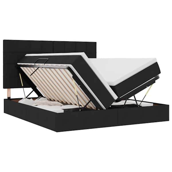 LED-valgustusega voodiraam peatsiga koos 2 madratsiga, 2 voodiraami, must, 180 × 200 cm, kangas — mudel 3372835