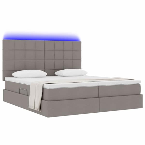 LED-valgustusega voodiraam peatsiga koos 2 madratsiga, 2 voodiraami, pruunikashall, 180 × 200 cm — mudel 3372836