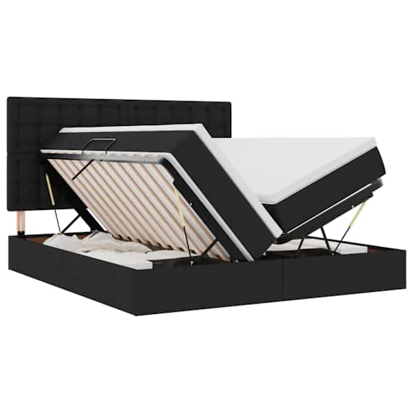 LED-valgustusega voodiraam peatsiga koos 2 madratsiga, 2 voodiraami, must, 180 × 200 cm, kangas — mudel 3372859