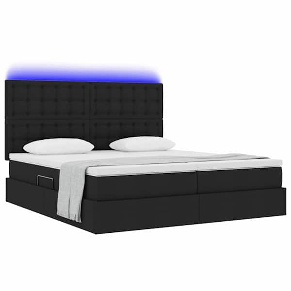 LED-valgustusega voodiraam peatsiga koos 2 madratsiga, 2 voodiraami, must, 180 × 200 cm, kangas — mudel 3372859