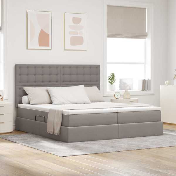 LED-valgustusega voodiraam peatsiga koos 2 madratsiga, 2 voodiraami, pruunikashall, 180 × 200 cm — mudel 3372860