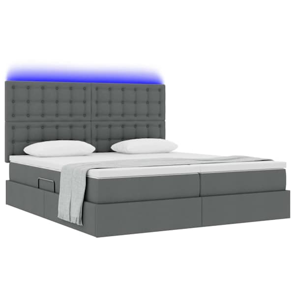 LED-valgustusega voodiraam peatsiga koos 2 madratsiga, 2 voodiraami, tumehall, 200 × 200 cm, kangas — mudel 3372864