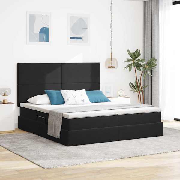 LED-valgustusega voodiraam peatsiga koos 2 madratsiga, 2 voodiraami, must, 180 × 200 cm, samet — mudel 3372871