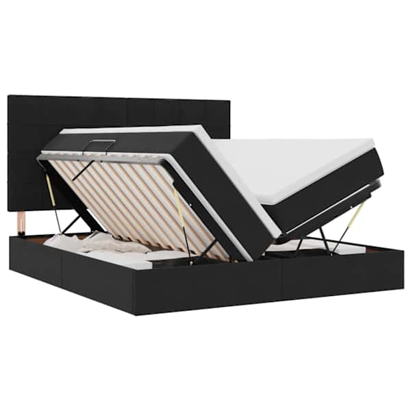 LED-valgustusega voodiraam peatsiga koos 2 madratsiga, 2 voodiraami, must, 200 × 200 cm, samet — mudel 3372889