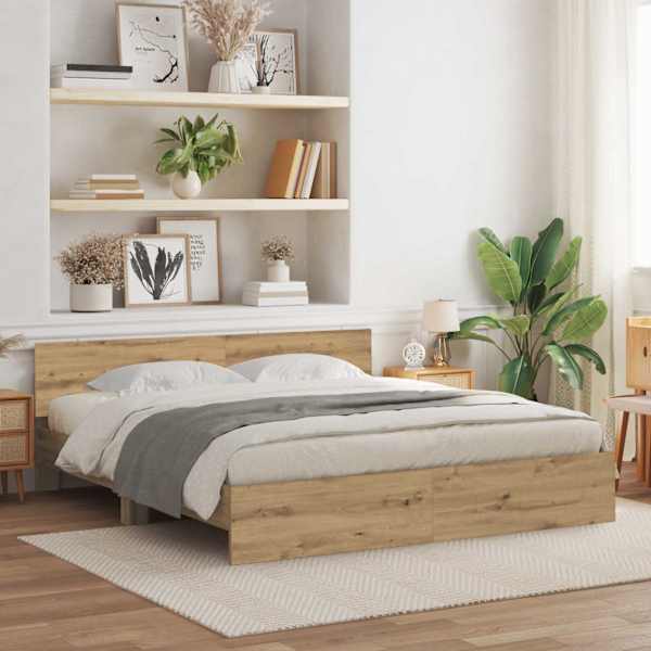 Voodiraam peatsiga, artisan tamm, 180 × 200 cm, tehispuit — mudel 3378500