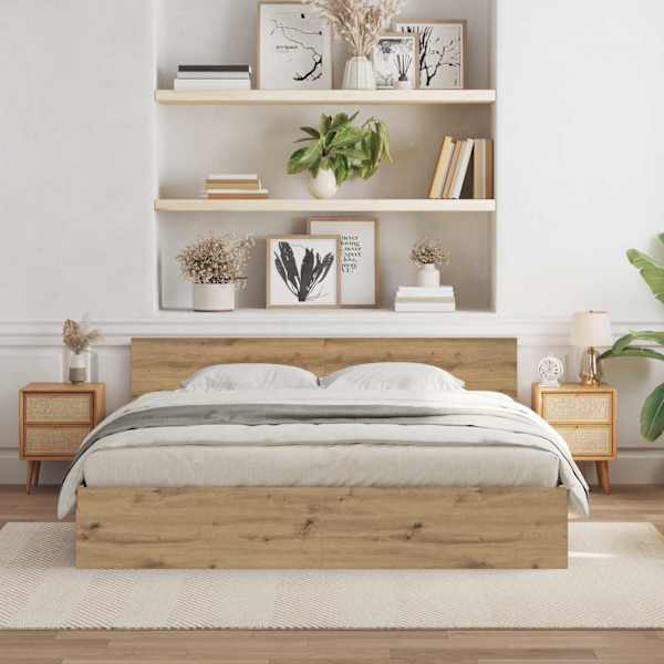 Voodiraam peatsiga, artisan tamm, 180 × 200 cm, tehispuit — mudel 3378500