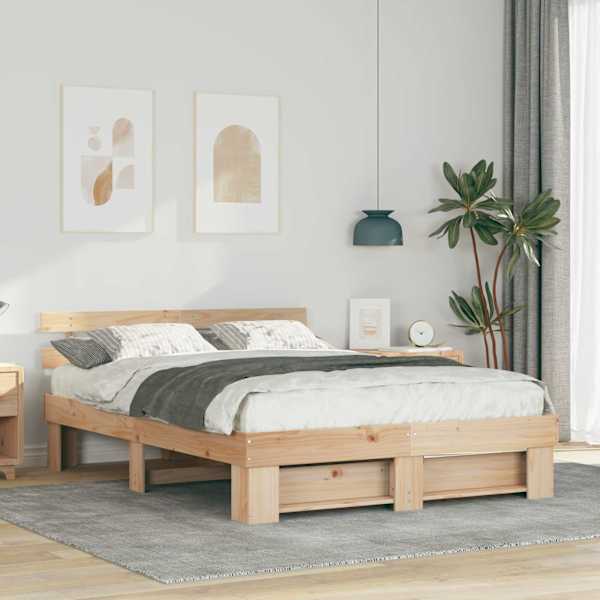Voodiraam peatsiga, pruun, 140 × 200 cm, männipuit — mudel 872482