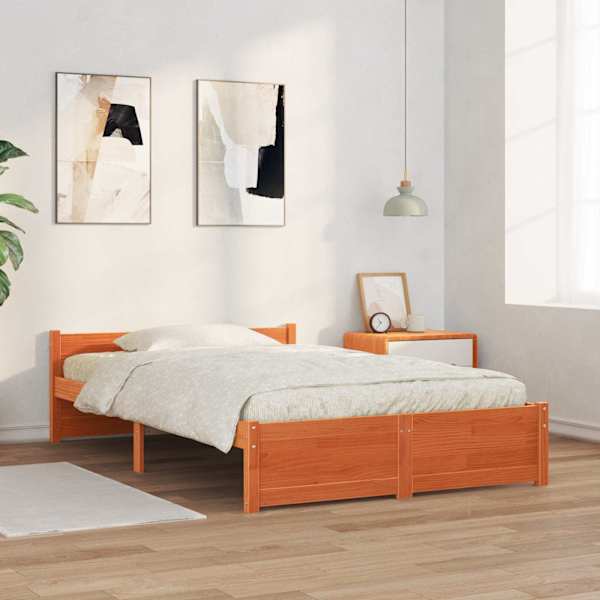 Voodiraam peatsiga, vahapruun, 120 × 200 cm, männipuit — mudel 870145