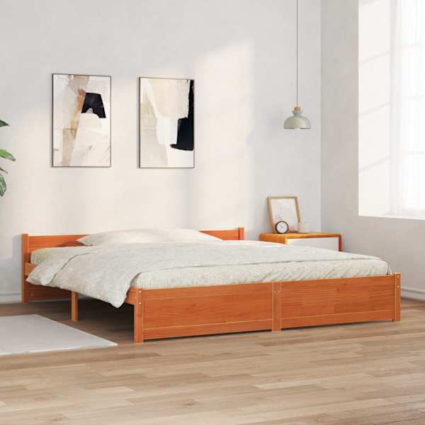 Voodiraam peatsiga, vahapruun, 180 × 200 cm, männipuit — mudel 870157